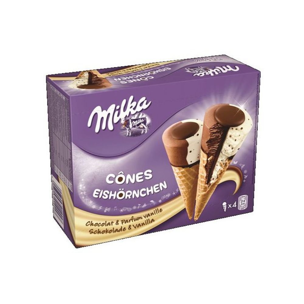 Milka Ice Cream Vanilla Choco Cono 4 pack 4007993017240